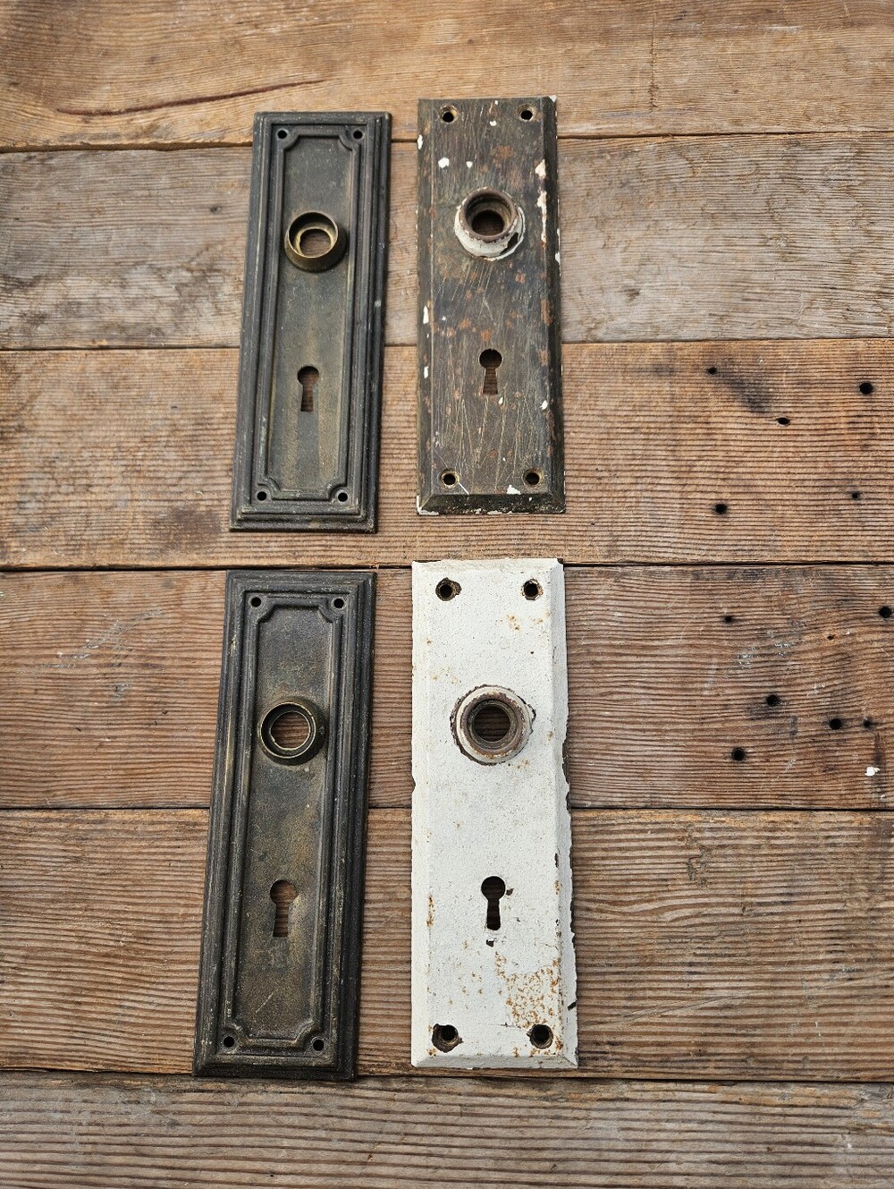 Lot of 4 Antique Art Deco Door Knob Backplates Escutcheon Steel Keyhole Salvage